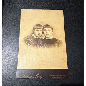 Vintage Sonnenberg Photo Portrait 2 Young Girls Sepia Card-stock 1900s 6x4”